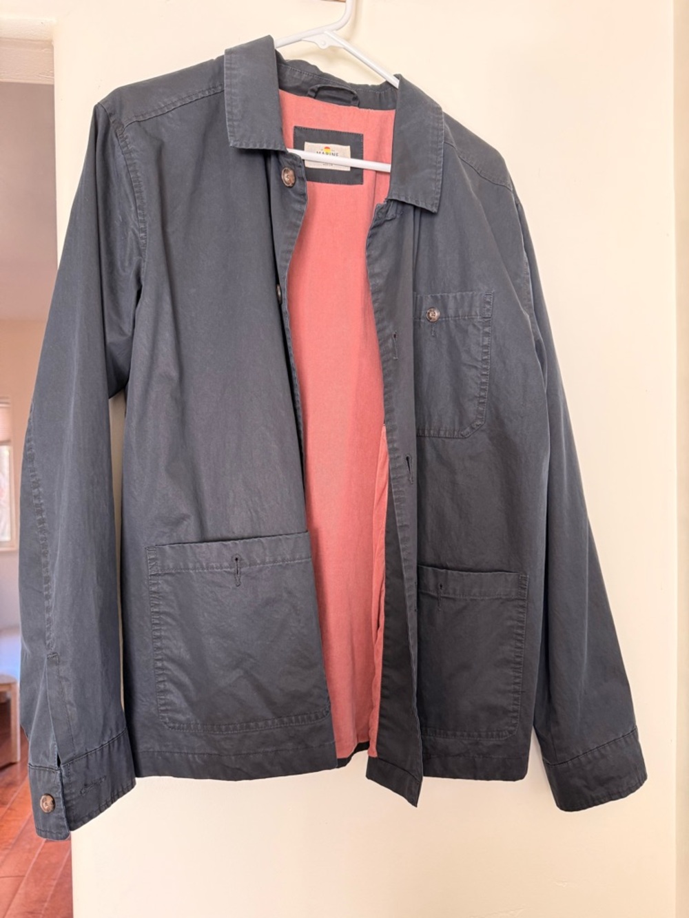 Marine Layer Men's Slate Jacket with Pink Lining